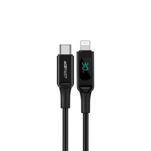 C6-01 USB-C to Lightning zinc alloy digital display braided charging data cable, black